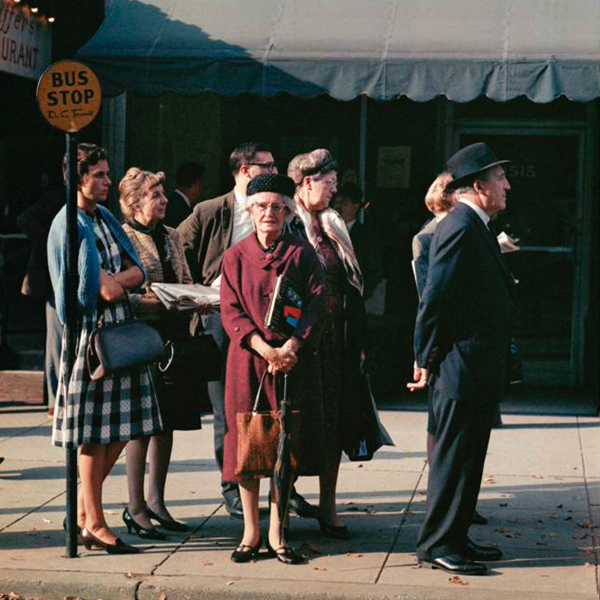 Bus stop, Washington, 1966