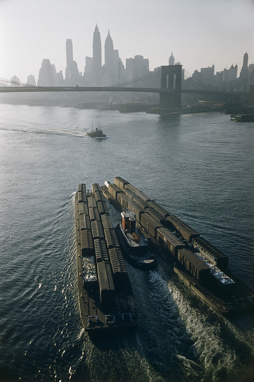 Tugboat and barges, New York, 1953